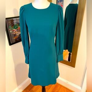 J. Crew Teal Long Sleeves Drapey Mini Dress in 365 Crepe